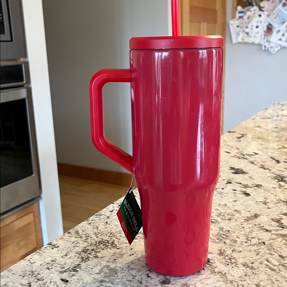 Red 'Fa La La' Holiday Travel Tumbler with Handle - Picture 2 of 3